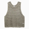 Brunello Cucinelli Dark Green Perforated Cotton-blend Tank Top In Multicolor