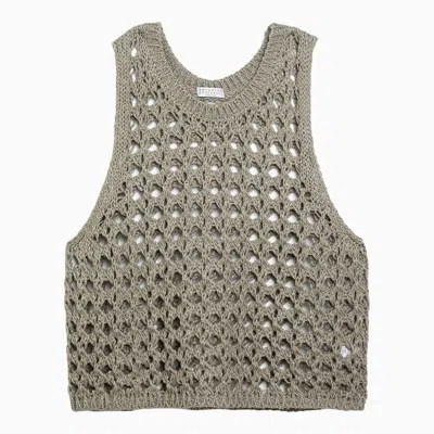 Brunello Cucinelli Dark Green Perforated Cotton-blend Tank Top Women