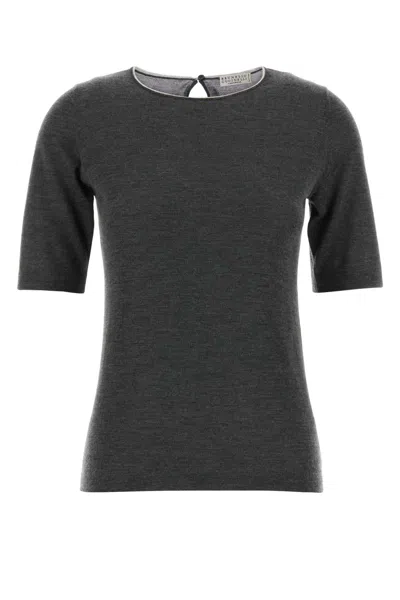 Brunello Cucinelli Dark Grey Cashmere Blend Sweater In Gray