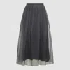 Brunello Cucinelli High-waisted Pleated Midi Skirt With Sheer Overlay In Grey