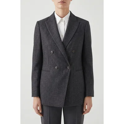 Brunello Cucinelli Dark Grey Double Breasted Blazer In Blue