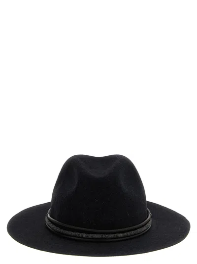 Brunello Cucinelli Dark Grey Jewel Solid Fedora Hat In Gray
