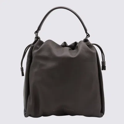 Brunello Cucinelli Dark Grey Leather Crossbody Bag In Brown
