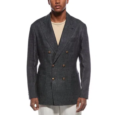 Brunello Cucinelli Dark Grey Linen Double Breasted Blazer In Gray