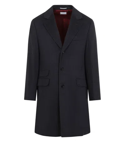 Brunello Cucinelli Dark Grey Notched Lapel Coat In Black