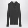 Brunello Cucinelli Dark Grey Ribbed Wool Sweater Women In Black