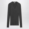 Brunello Cucinelli Dark Grey Ribbed Wool Sweater Women In Gray