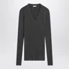 Brunello Cucinelli Dark Grey Ribbed Wool Sweater Women In Gray