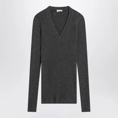 BRUNELLO CUCINELLI DARK GREY RIBBED WOOL SWEATER