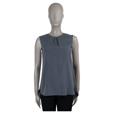 Pre-owned Brunello Cucinelli Dark Grey Silk Pleated Sleeveless Blouse Shirt M In Gray