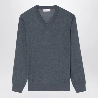 Brunello Cucinelli Dark Grey Sweater In Silk And Cotton Men In Gray