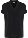 Brunello Cucinelli Women Monili Collar Vneck Tee Shirt In Black