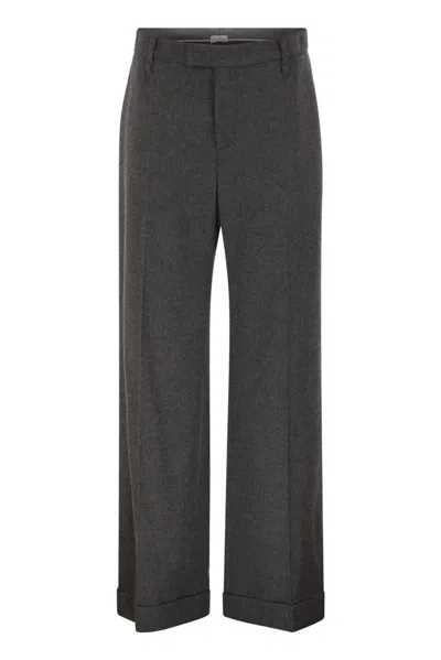 Brunello Cucinelli Dark Grey Wool Blend Palazzo Pant In Gray