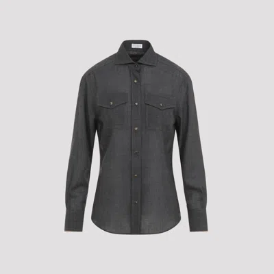 BRUNELLO CUCINELLI DARK GREY WOOL SHIRT