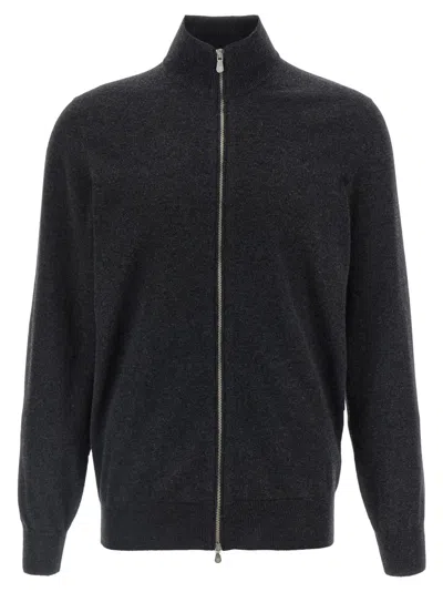 Brunello Cucinelli Dark Grey Wool Zipped Cardigan