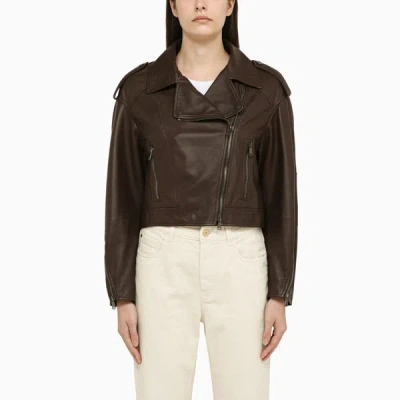 Brunello Cucinelli Dark Brown Leather Jacket Women