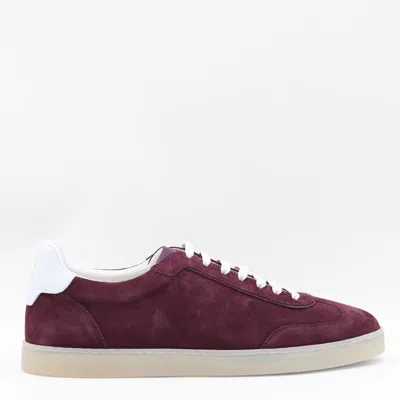 Brunello Cucinelli Low Top Suede Finish Rubber Sole Sneakers In Burgundy