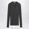 Brunello Cucinelli Dark Grey Ribbed Wool Sweater Women In Gray