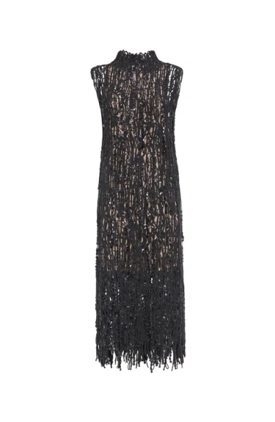 Brunello Cucinelli Dazzling Abstract Embroidery Dress In Charcoal