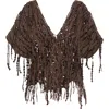Brunello Cucinelli Women Brown Knit Dazzling Abstract Embroidery Top In Chocolate