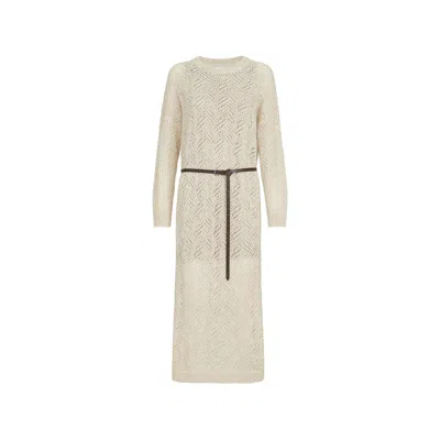 Brunello Cucinelli Dazzling Abstract Leaf Knit Dress In Mohair And Wool In Neutral