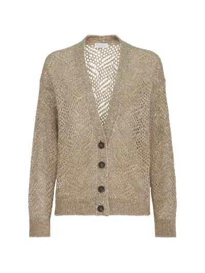 Brunello Cucinelli Dazzling Abstract-leaf Cardigan In Mohair And Wool In Neutral