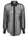 Brunello Cucinelli Striped Collared Long Sleeve Top In Black
