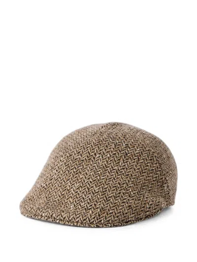 Brunello Cucinelli Dazzling & Sparkling Virgin Wool Chevron Flat Hat In Brown