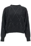 Brunello Cucinelli Pullover Con Dazzling Argyle Embroidery In Black