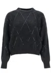 Brunello Cucinelli Pullover Con Dazzling Argyle Embroidery In Black