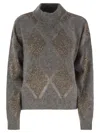 Brunello Cucinelli Dazzling Argyle Sweater In Wool And Mohair In Grigio Medio+piombo