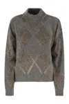 Brunello Cucinelli Dazzling Argyle Sweater In Wool And Mohair In Grey