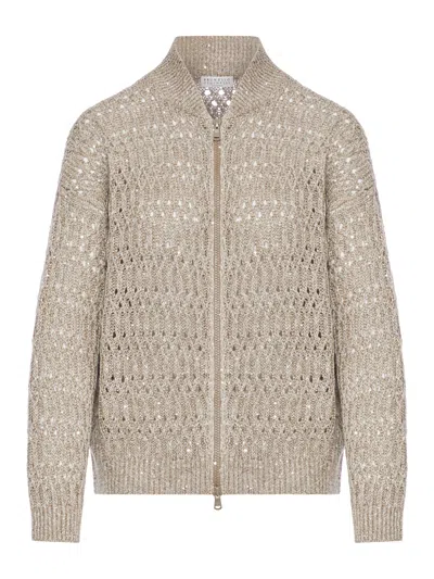 Brunello Cucinelli Women Dazzling Braids Linen Cardigan In Neutral