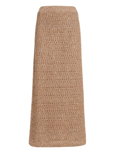 Brunello Cucinelli Dazzling-braids Maxi Skirt In Brown