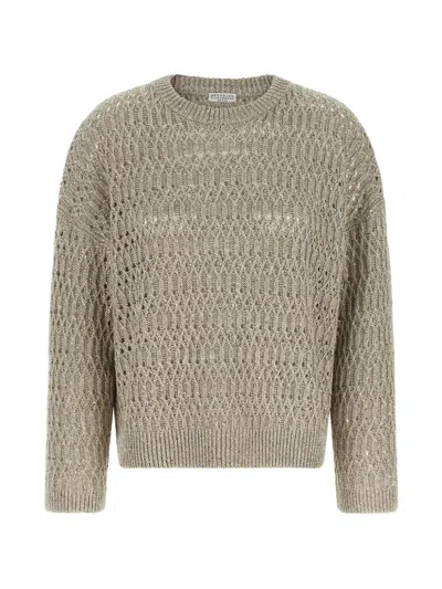 Brunello Cucinelli Dazzling Braids Openwork Sweater In Blue