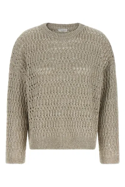 Brunello Cucinelli 'dazzling Braids' Sweater In Gray