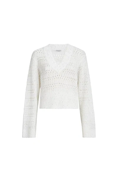 Brunello Cucinelli Dazzling Braids Sweater In White