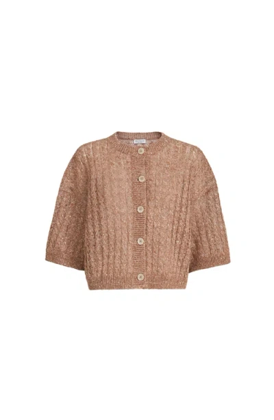 Brunello Cucinelli Dazzling Cable Cardigan In Brown