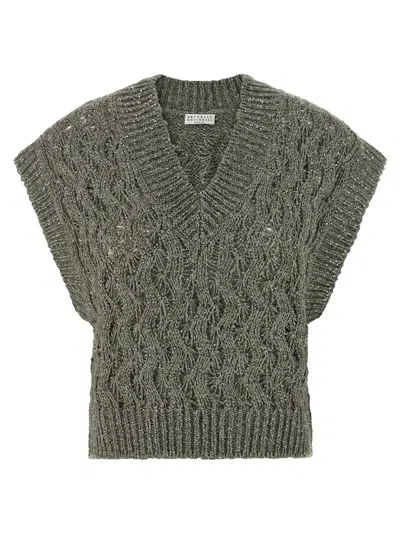 Brunello Cucinelli Dazzling Cable Gilet Green