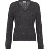 Brunello Cucinelli V-neck Cable Pullover Sequin Embellishments In Gray