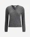 Brunello Cucinelli Textured Ribbed V-neck Sweater With Sparkling Details In Gray