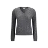 Brunello Cucinelli Textured Ribbed V-neck Sweater With Sparkling Details In Gray