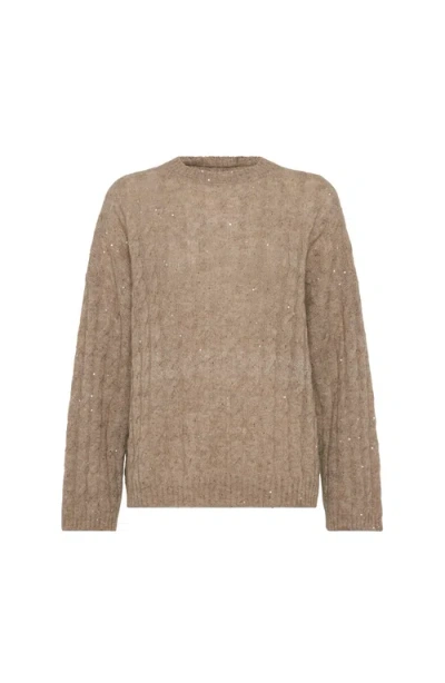 Brunello Cucinelli Dazzling Cable Sweatshirt In Brown
