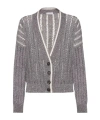 Brunello Cucinelli Dazzling Grey Cardigan With Dropped Shoulders And All-over Sequin Details In Linen Woman In Gray