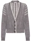 Brunello Cucinelli Dazzling Grey Cardigan With Dropped Shoulders And All-over Sequin Details In Linen Woman In Grey