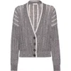 Brunello Cucinelli Dazzling Grey Cardigan With Dropped Shoulders And All-over Sequin Details In Linen Woman In Medium Grey