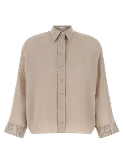Brunello Cucinelli Dazzling Cascade Cuffs Shirt And Blouse Beige In Pink