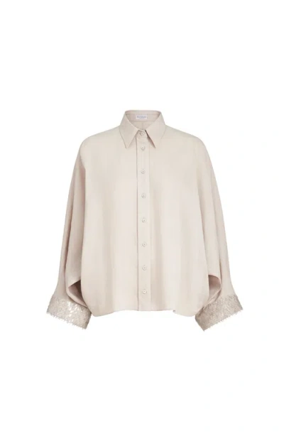 Brunello Cucinelli Linen Shirt Relaxed Silhouette Collared Neck In Neutral