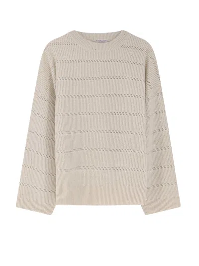Brunello Cucinelli Dazzling Cashmere And Wool Sweater In Neutral