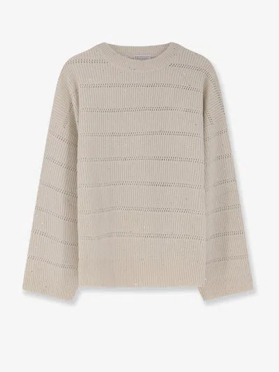 Brunello Cucinelli Dazzling Cashmere And Wool Sweater In White